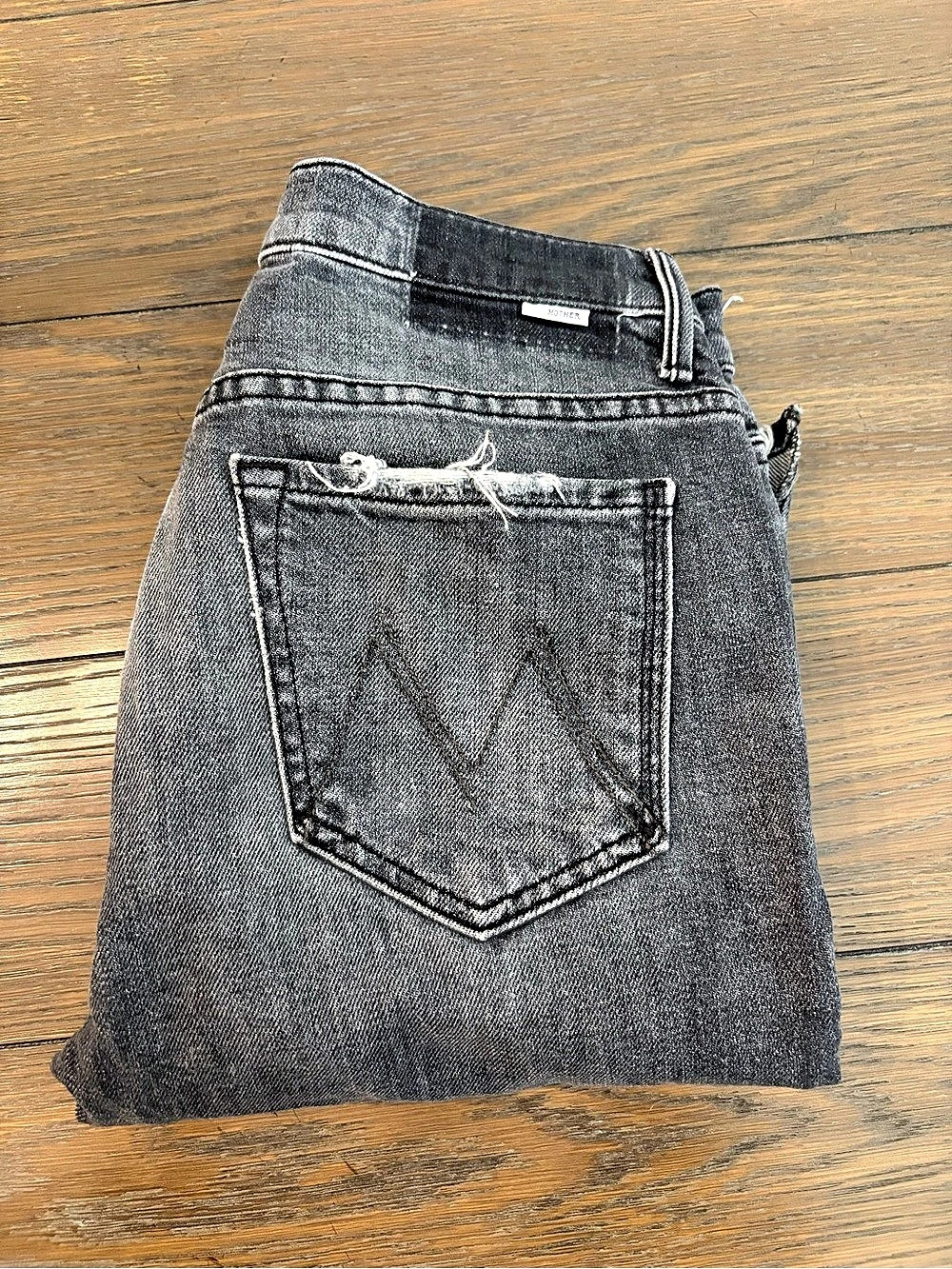 Mother The Insider Crop Step Chew Distressed Wide Leg Jeans Gray Size 26